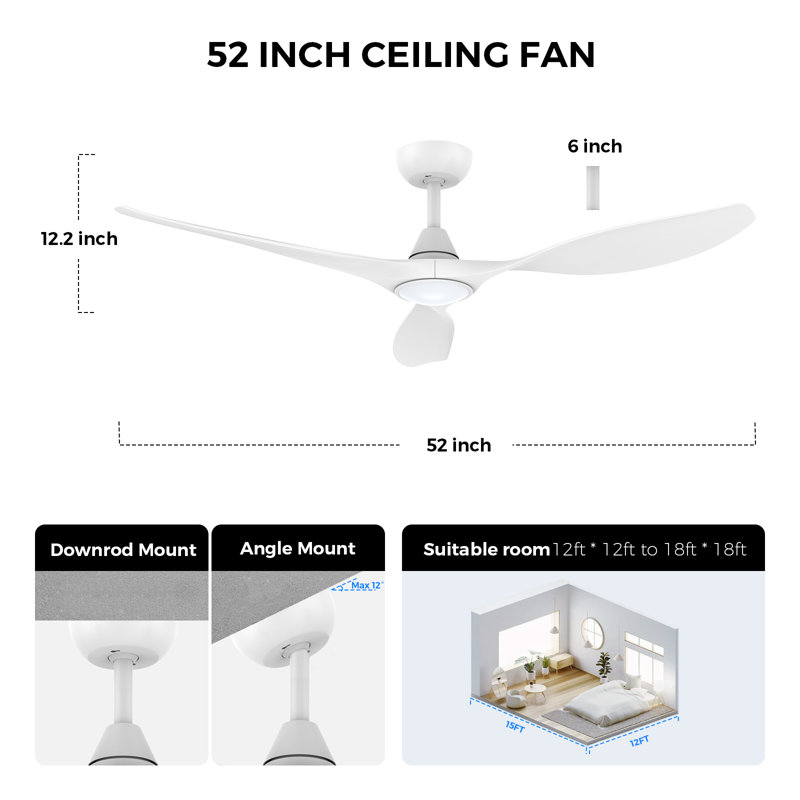 Ventilateurs de plafond de 52 pouces avec lumières et télécommande - blanc, Blanc