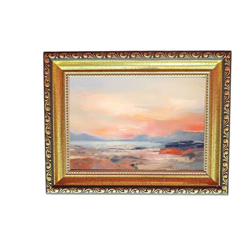 Art antique, cadre doré, aquarelle, plage, H 9 po x l 7 po