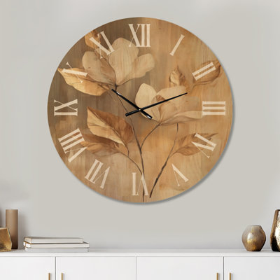 Gilded Ivory Blooms - Magnolia Round Wall Clock, Printed on Wood