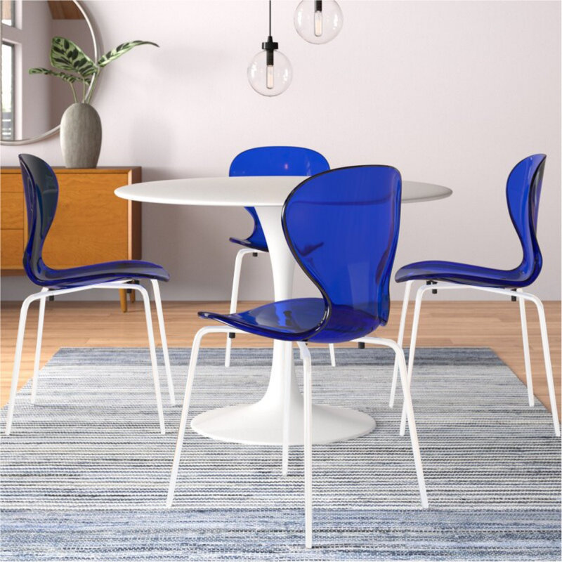 Chaise de salle à manger avec dossier incurvé Edenfield, Bleu transparent