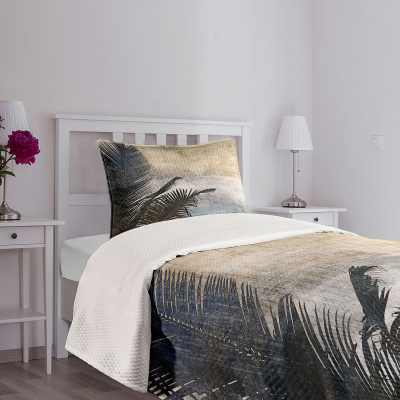 White Quilted Twin Bedspread Set with Pillow Sham