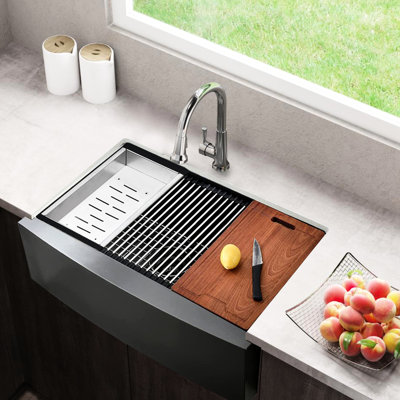 33" X 22" Stainless Steel Sink - Corrosion , With Bottom Grid And Colander For Long-Lasting Use Matte Black Kitchen Sink, 3.5" Drain