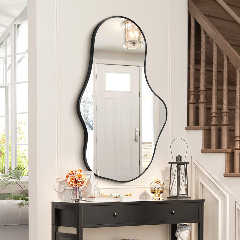 Irregular Wall Mirror, Asymmetrical Bathroom Vanity Mirror with Metal Frame, Modern Decorative Mirror, Gold