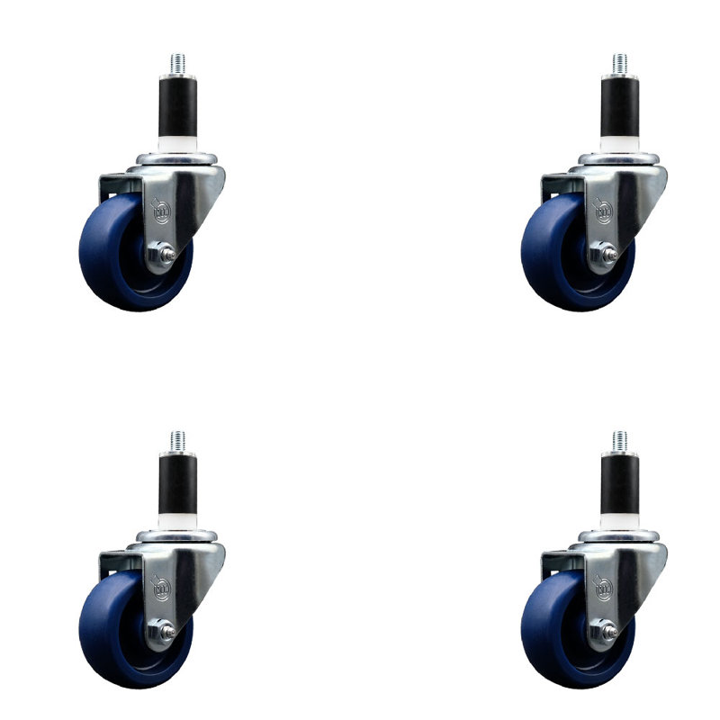Ensemble de roulettes extensibles en poly 3 po pivotant de 1 3/8 po SCC