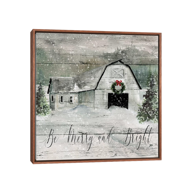 «Merry and Bright Barn» par Carol Robinson - reproduction imprimée, H 26 po x l 26 po x P 1,5 po, Pas de tapis
