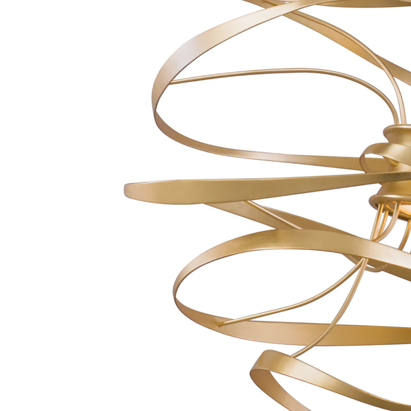 Calligraphy 2 - Light Unique Geometric LED Chandelier, Gold Leaf with Polished Stainless Accents, 16.5" H x 18" W x 18" D