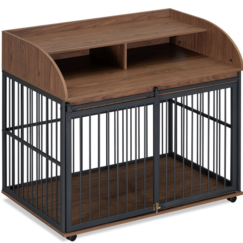 Caisse pour chien Brown Brown - roues verrouillables, rangement double couche pour chenil moyen