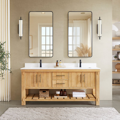 Wiegers 72" Double Bath Vanity in Acacia Classic Grey with Pure White Quartz Stone Top