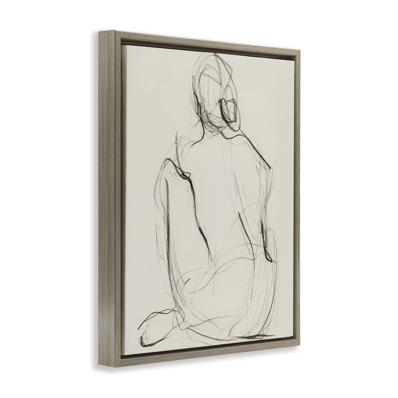 "Nude figure", art mural encadré sur toile flottante par Victoria Barnes, H 21 po x l 17 po, Cadre flottant orme Montalcino