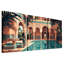Ensemble de 3 toiles marocaines, cour marocaine avec piscine et arches-131252476