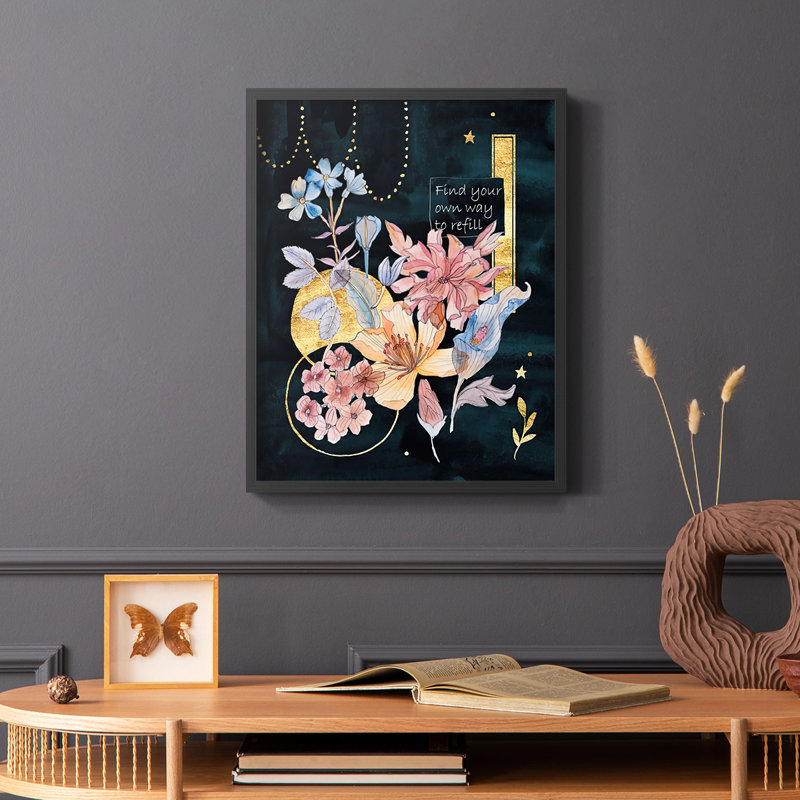 Moonlight Flowers II, reproduction encadrée - bois massif, Noir, H 14 po x l 11 po