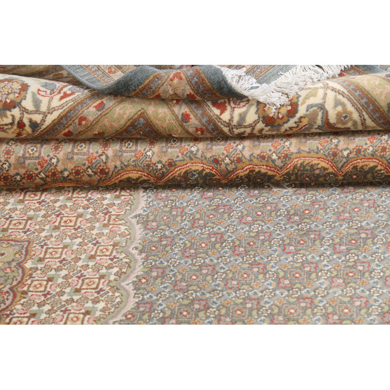 Tapis oriental à teinture végétale Mahri Tabriz noué à la main 9 x 12