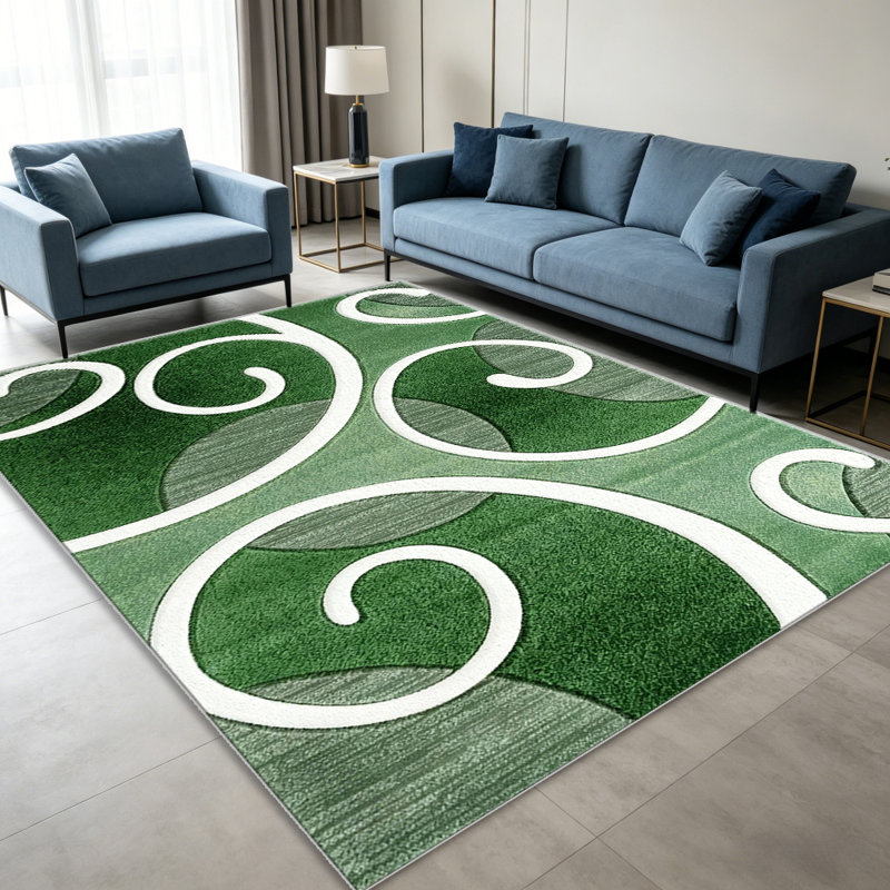 Green Swirl area rugs for Living Room, Soft and Comfortable, Suitable for all seasons, easy to maintain, machine washable Indoor floor mat, Under Table Farmhouse suitable for Bedroom, Dining Room, Study, Patio, Balcony, Home Decor