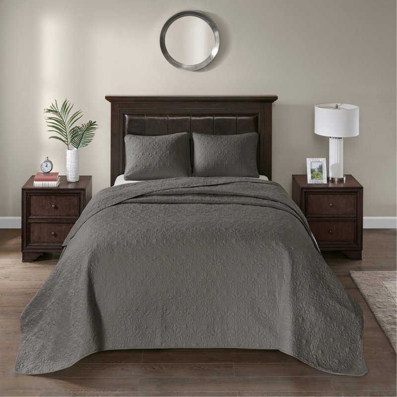 Ensemble de couvre-lit réversible gris foncé très grand, Gris foncé, Couvre-lit de très grande taille et 2 taies déco