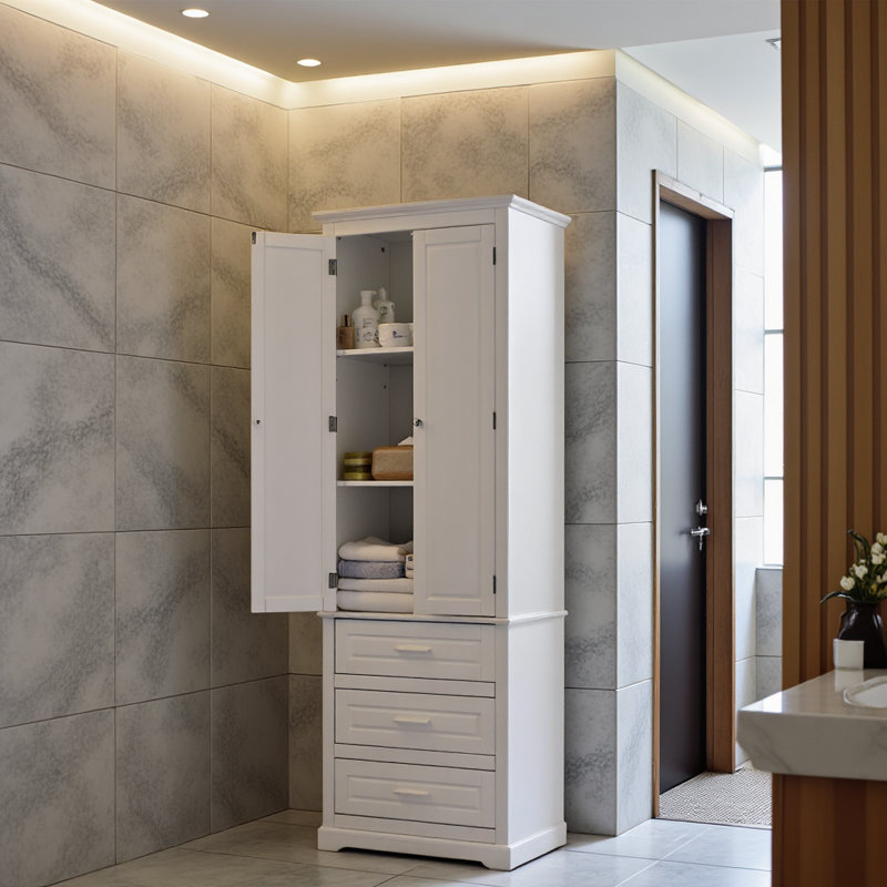 Tall Storage Cabinet with Three Drawers for Bathroom/Office, Black