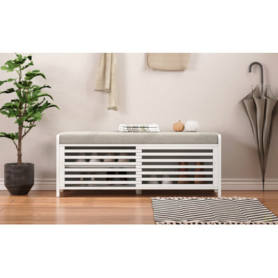 Shoe Bench with Storage and Cushion, Shutter Storage Bench with Charm for Living Room, Entryway