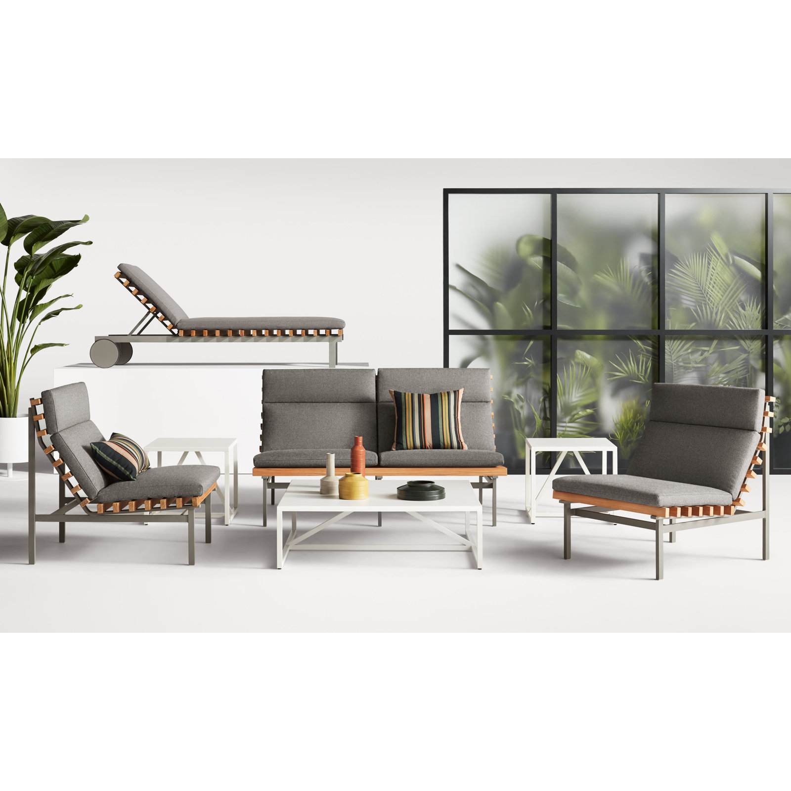 Strut 20'' Metal Outdoor Coffee Table, Carbon, 14" H x 54" W x 20" D