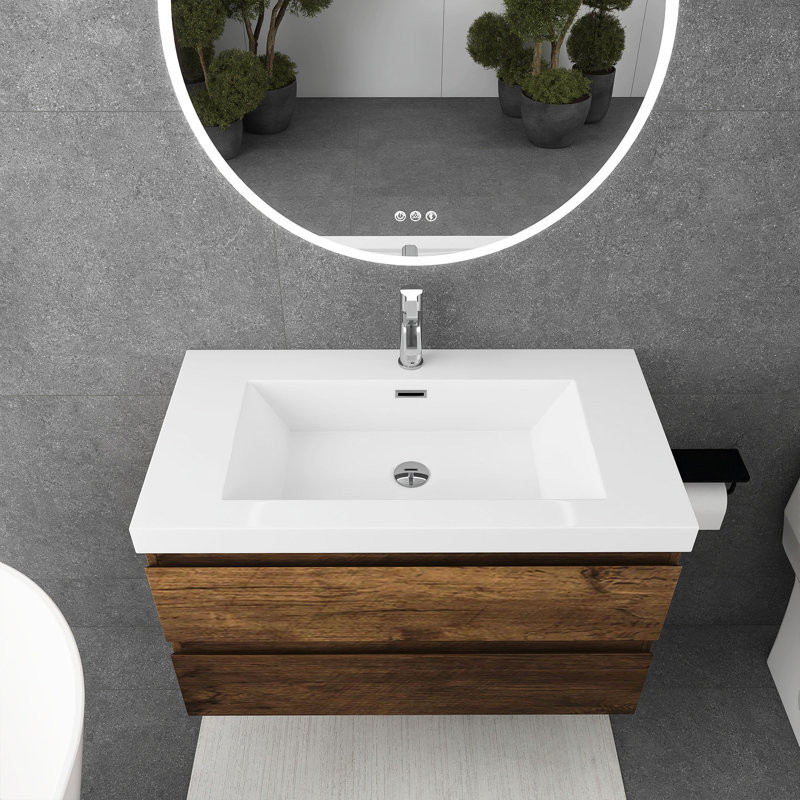 36'' Single Bathroom Vanity with Resin Top, Walnut