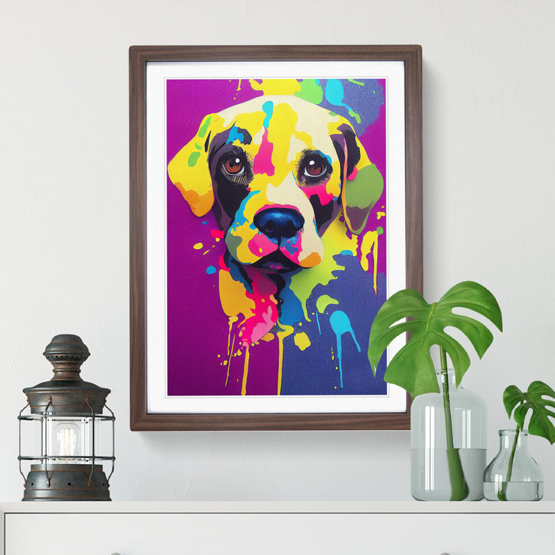 XV1022-3316X Painted Dog No.2 - Single Picture Frame Print, 34cm H x 25cm W x 2cm D, Walnut