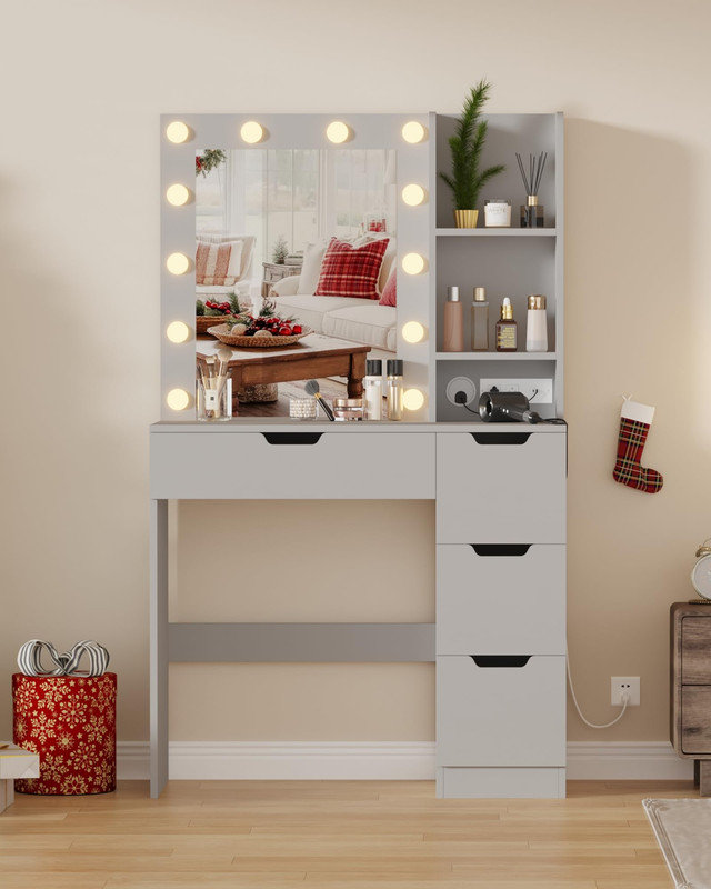 Meuble-lavabo avec miroir et lumières, Gris