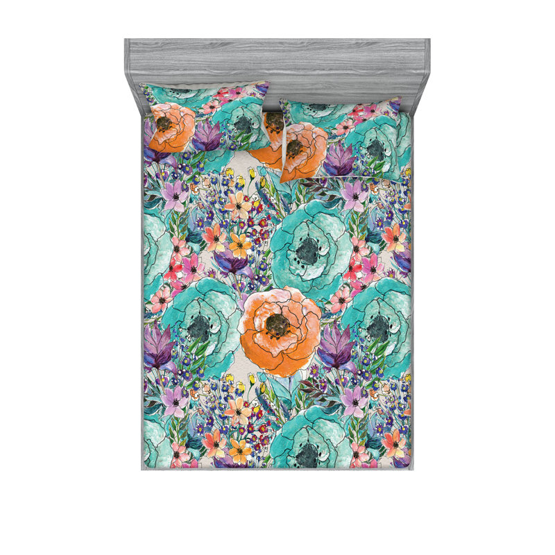 Drap-housse et taie décorative Ambesonne, Ensemble de draps pour lit double avec 2 taies d'o
