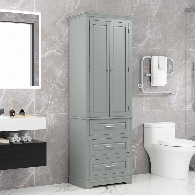 Armoire de rangement haute avec trois tiroirs, Gris