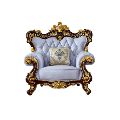 European Style Living Room Solid Wood Carved Chair Upholstered Armchair