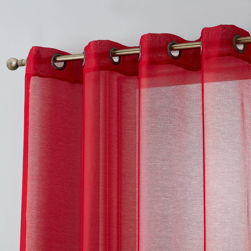 Carmille Semi-Sheer Grommet Curtain Panels, Red, 54" W x 95" L