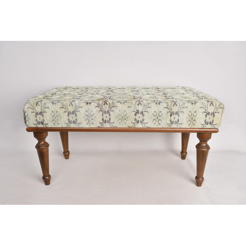 Cotton Upholstered Bench, Brown, 45cm H x 120cm W x 45cm D