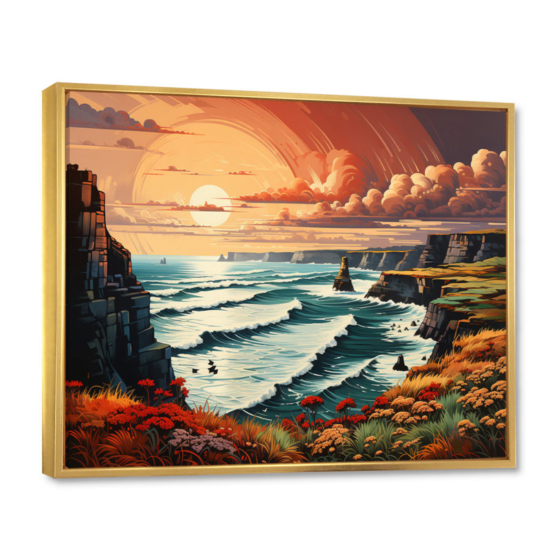 Irlande Falaises de Moher II, Cadre flottant doré, H 30 po x l 40 po x P 1,5 po