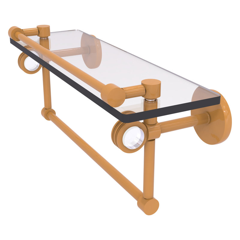 Margolis Glass Bracket Shelf with Towel Bar, 6.7" H x 22" W x 5.8" D, Glokzin Teal