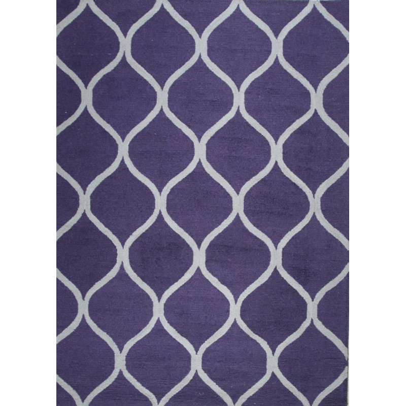 Hand Tufted Wool Area Rug in Black, Purple
