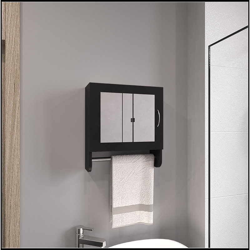 Élégante armoire à pharmacie à miroir H 19,7 po x l 17,7 po avec porte-serviettes, une porte avec deux tablettes intérieures pour la salle de bain et la cuisine