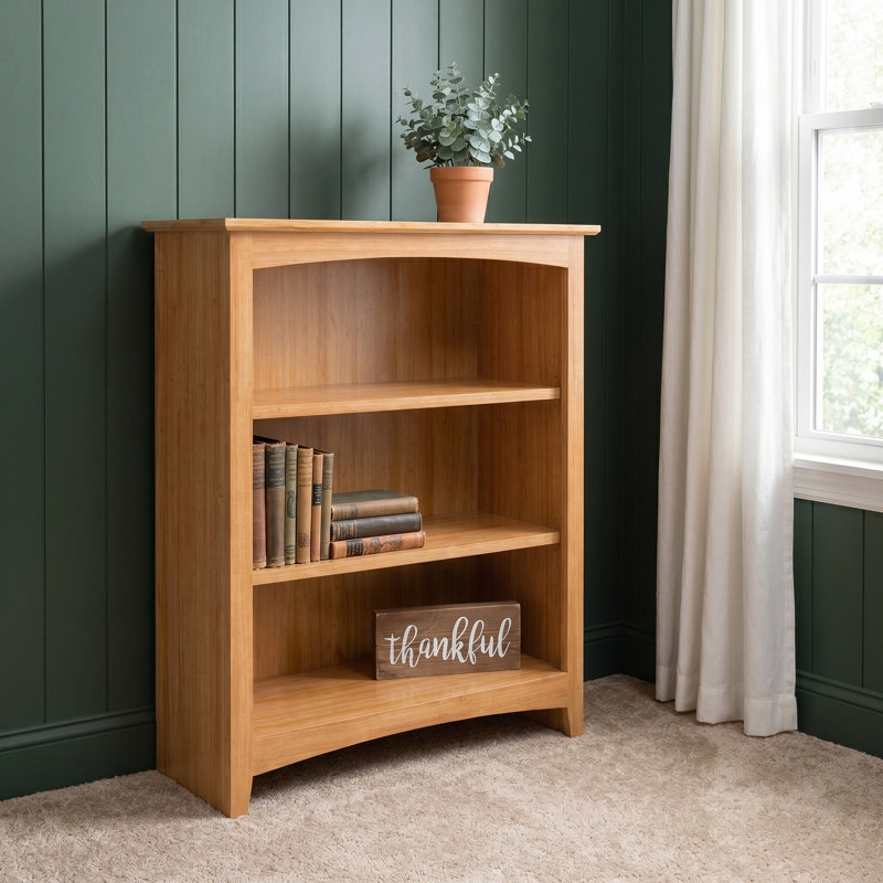 Malani 36" H Solid Wood Classic Bookcase, Natural, (3 Shelves) 36"H x 31.75"W x 12.875"D