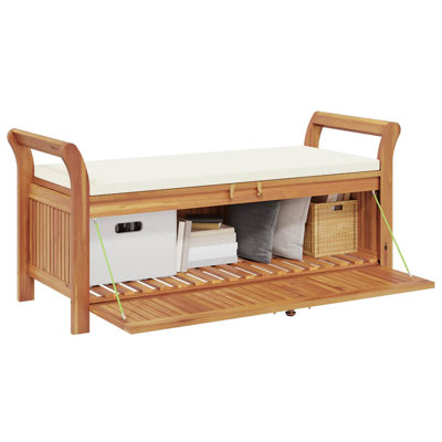 Garden Storage Bench Cream White Natural Wood Outdoor Patio Storage Bench Seat