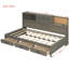 Lit de jour gris en bois simple avec 3 tiroirs coulissants, tête de lit souple et douilles intégrées pour une tablette de rangement cachée de taille confortable, options de chargement-222569249-222569251