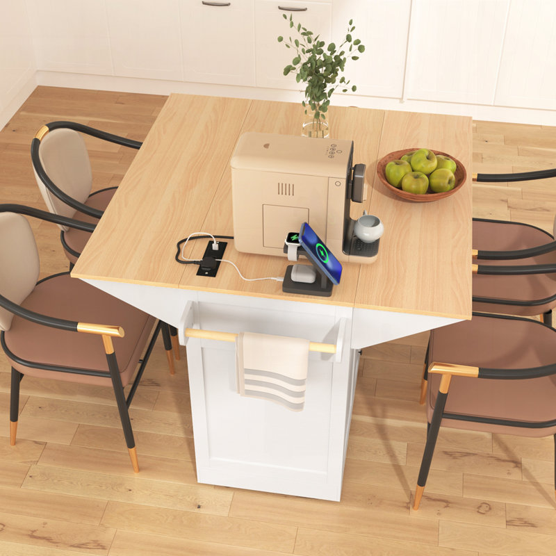 55.7'' Large Kitchen Island with 2 Drop Leaf, Black