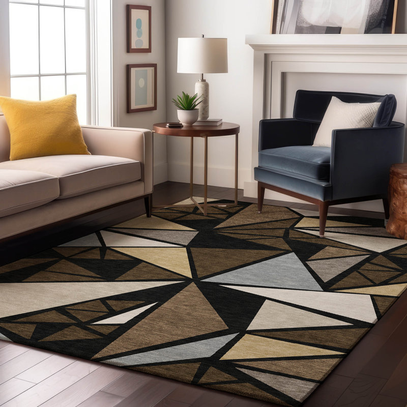 Tapis géométrique de qualité supérieure lavable à la machine Ketterer AMF1039, Rectangle 9' x 12'