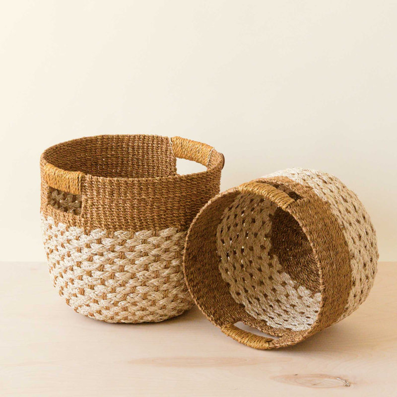 Golden Brown Round Bottom Basket, nested set of 2