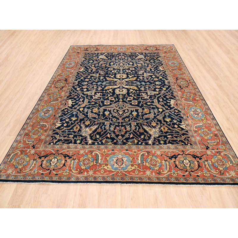 Tapis oriental bleu en laine noué à la main 8 pi 1 po x 10 pi 1 po - MOA10263546