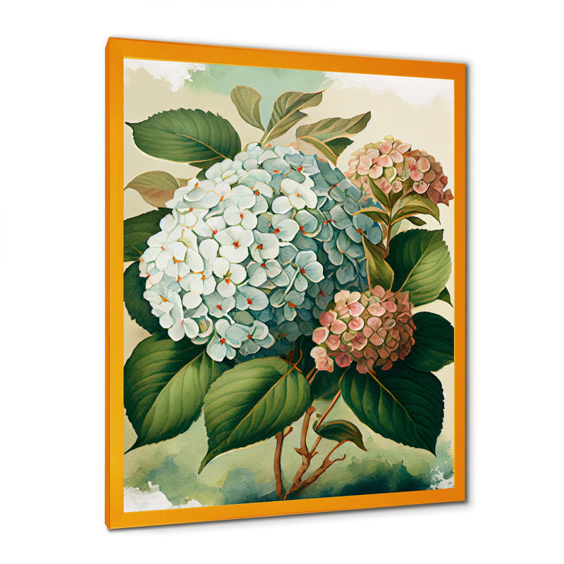 Hydrangena bleu rétro II - art mural floral, H 20 po x l 12 po x P 1 po, Impression dorée sur toile encadrée