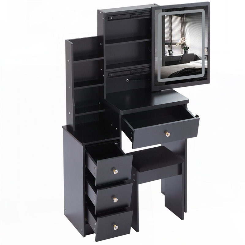 Meuble-lavabo compact avec armoire de chevet et centrale électrique, Black