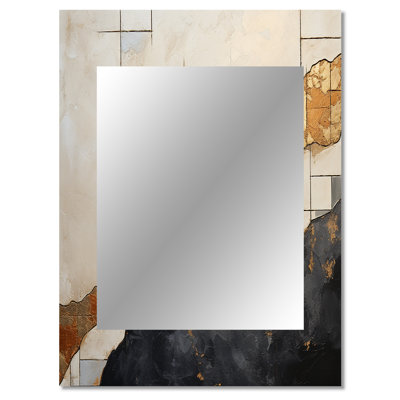 Black Gold Adorned Poteries VI - Abstract Spirals Decorative Mirror, Black Wall Mirror, Printed Metal Art