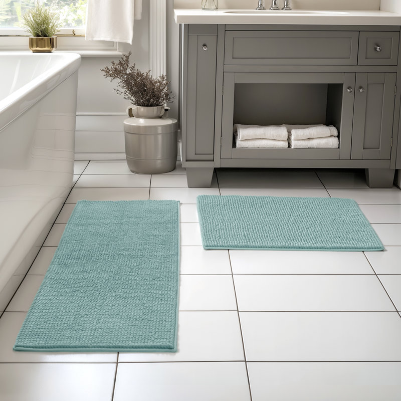 Ensemble de tapis pour salle de bain ultra doux en microfibre absorbante, L 60 po x l 24 po, ensemble de 2, Vert clair