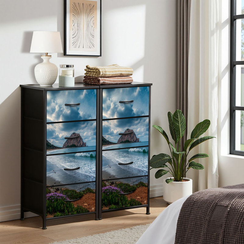 4 Drawer Dresser for Bedroom, Narrow Chest of Drawers, Wooden Top and Study Iron Frame 18"x37.5"-(WxH)