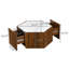 Table basse hexagonale rustique rétro en bois avec 2 tiroirs cachés, plateau en marbre blanc, finition chêne noyer | Idée de cadeau-582389577