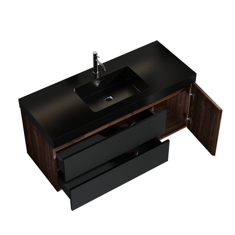 Meuble-lavabo et lavabo spacieux et moderne en noyer et noir