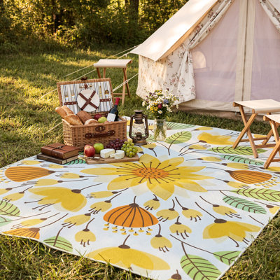 Frankin Washable 5X8 Orange Floral Outdoor Rug, Non Slip Quick-Dry Mesh Rug for Outside