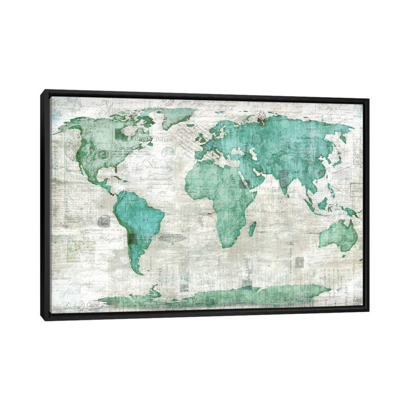 « world », impression sur toile, H 18 po x l 26 po x P 1,5 po, Toile avec cadre flottant noir, Pas de tapis