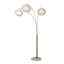 Lampe sur pied à arc 3 lumières Bloom - laiton patiné, base en marbre blanc, abat-jour en satin blanc, gradateur